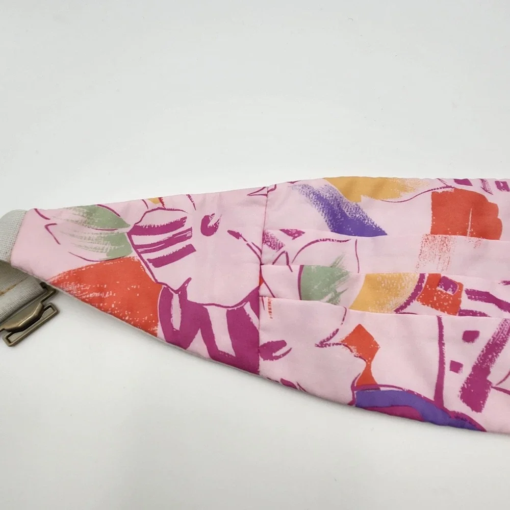 VTG 80s Abstract Floral Statement Waist Belt Cummerbund Pink Pastel USA OS Funky